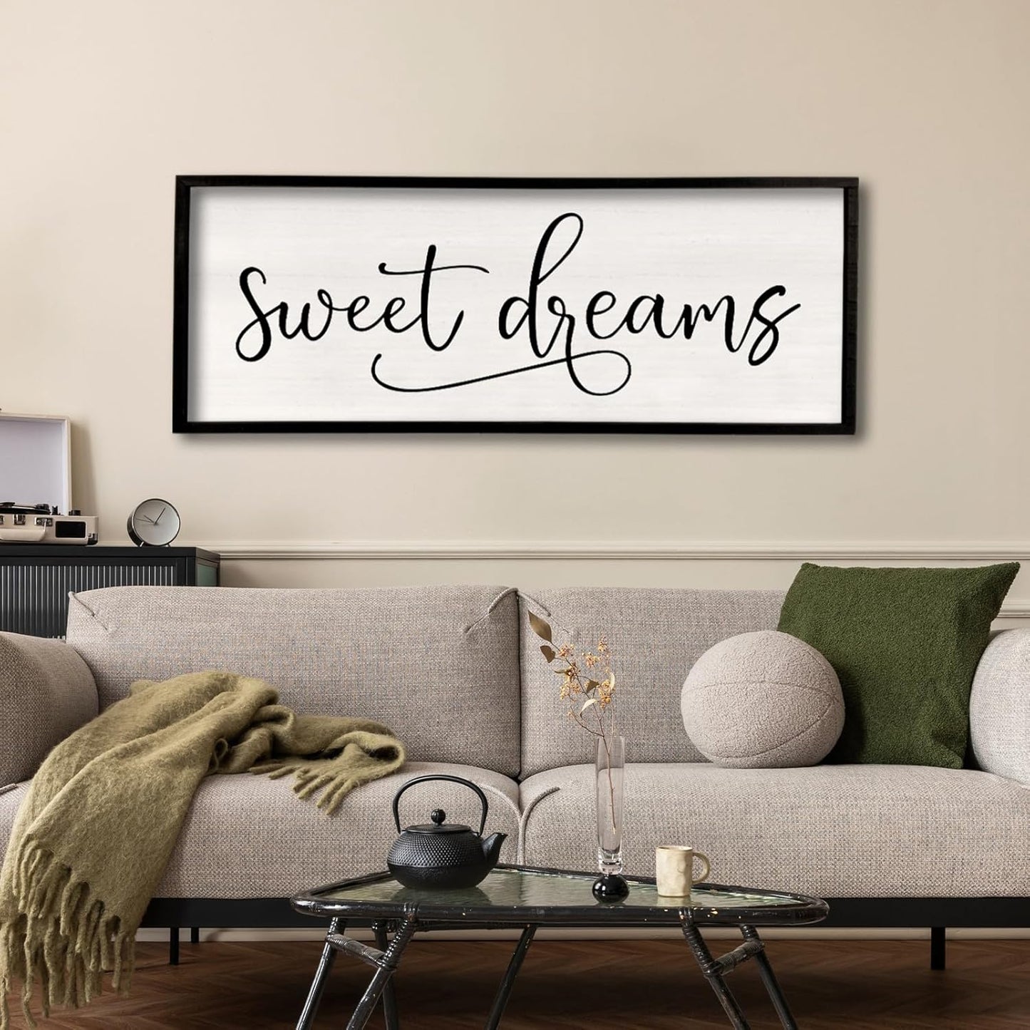 comurdyo Sweet Dreams Wall Decor Above Bed Sign 40" x 15" Master Bedroom Wooden Antique Framed Large Rustic Farmhouse Guest Room Beautiful Simple Hanging Plaque Over Bed Wall Art (Black)