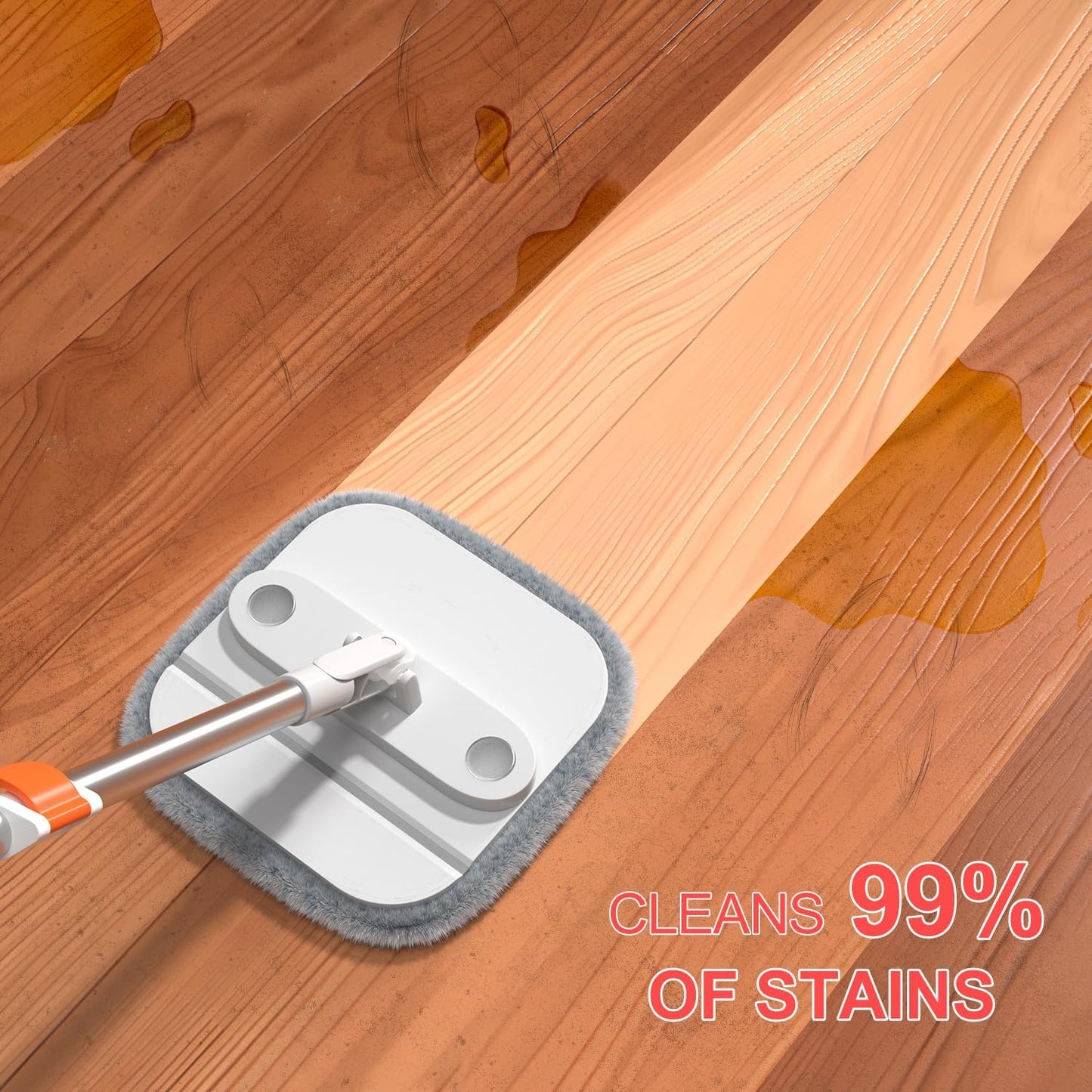 Mop and Bucket Set, Spin Mop with Self Seperates Dirty Water System, Square Mops for Floor Cleaning, 360 Rotating Foldable Standing Mop Head, Versatile Mops for Walls (Mop Bucket with 2 Pads)