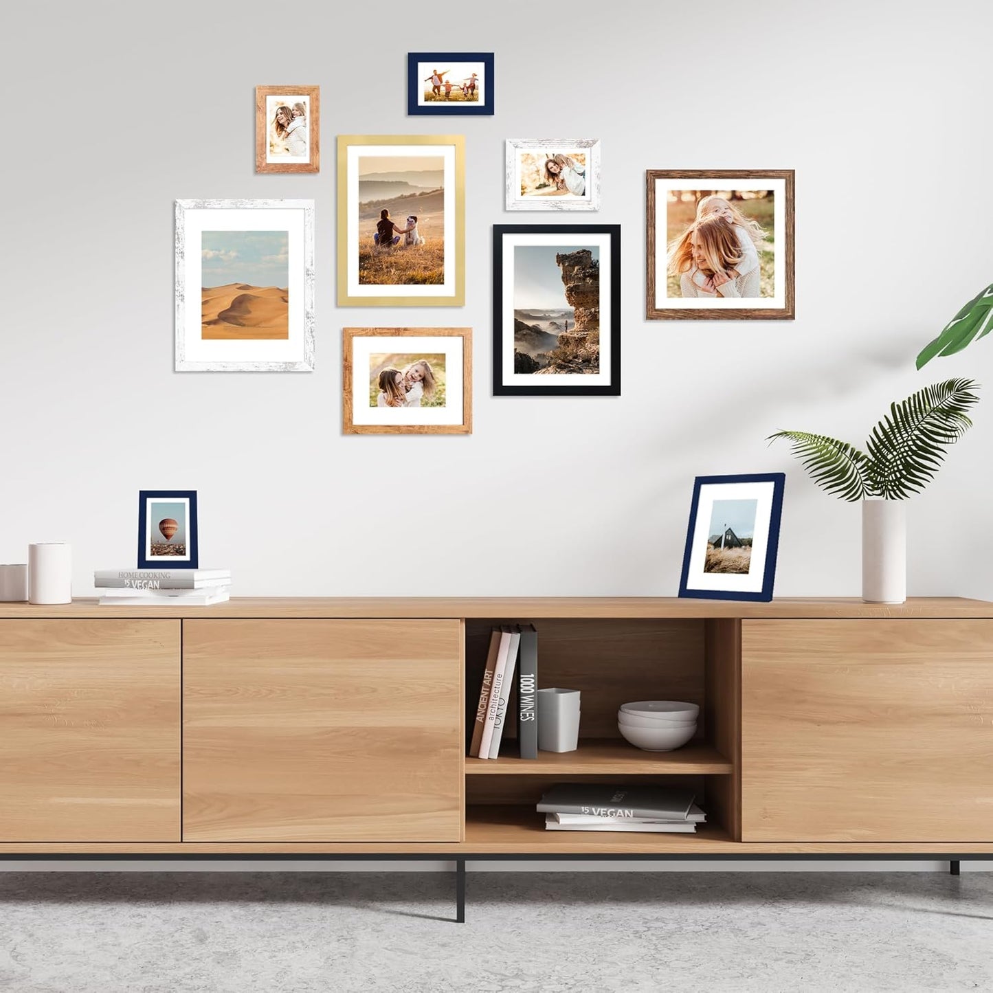 12x12 Picture Frame Set of 4, 12 x 12 Wood Photo Frames with Mat for 10x10 or 30x30cm Diamond Painting Art, Wooden Frame with Real Glass Cover for Wall and Tabletop Display,Blue