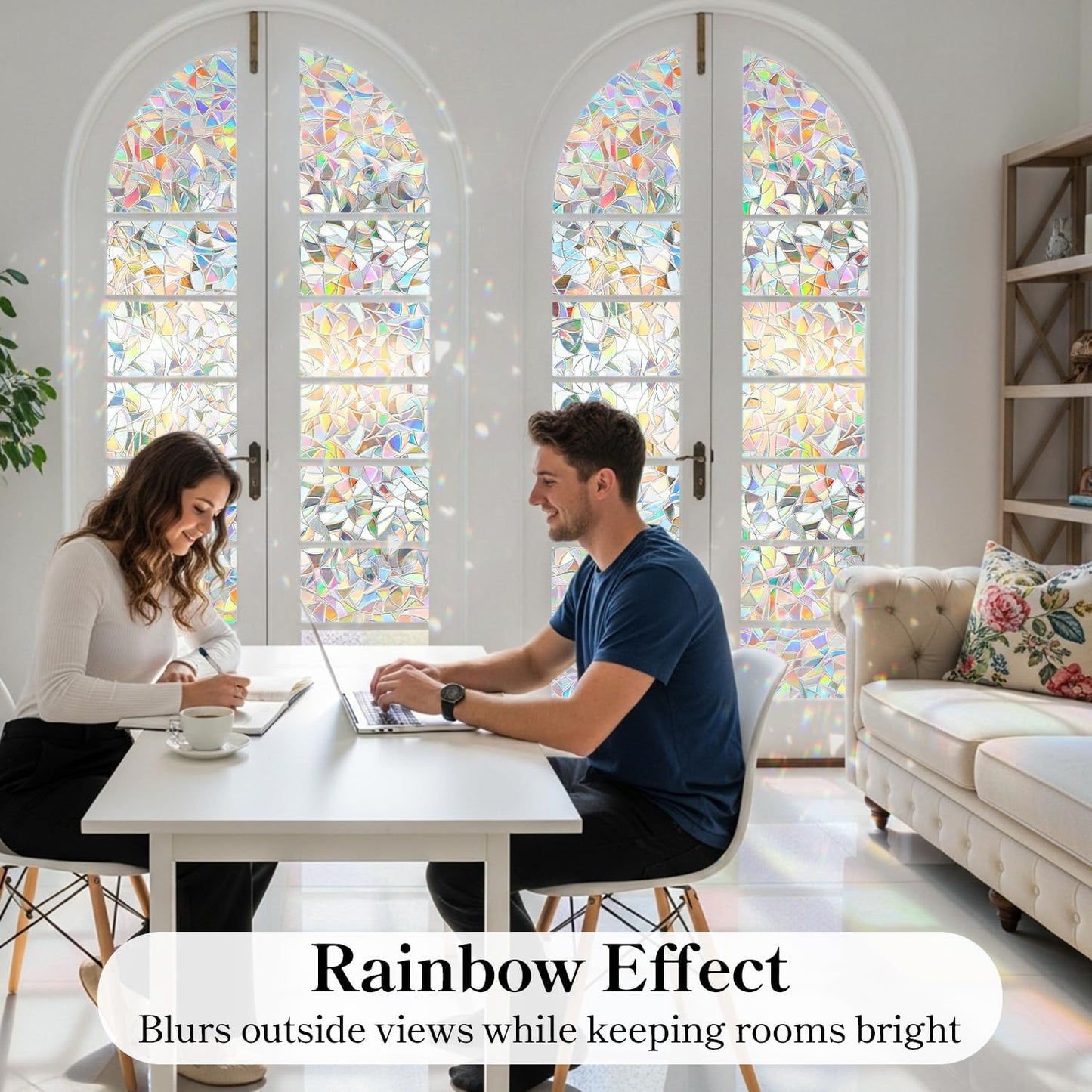 DUOFIRE Rainbow Window Clings for Glass, Stained Glass Window Film Decorative, 3D Decals Windows Cover, Suncatcher Static Cling Sticker Windows for Home,11.8 x 47 inch