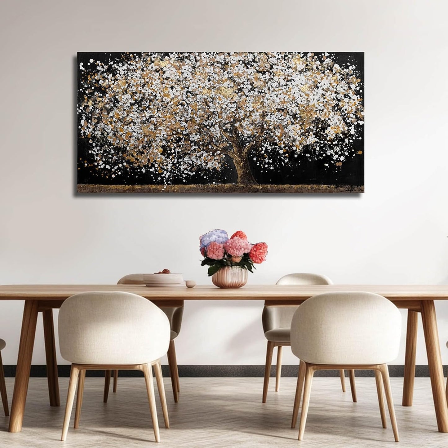 Gold Wall Decor Black Art Tree Wall Art for Living Room Canvas Painting Canvas Pistures Framed Modern Artwork for Home Kitchen 24"x48"