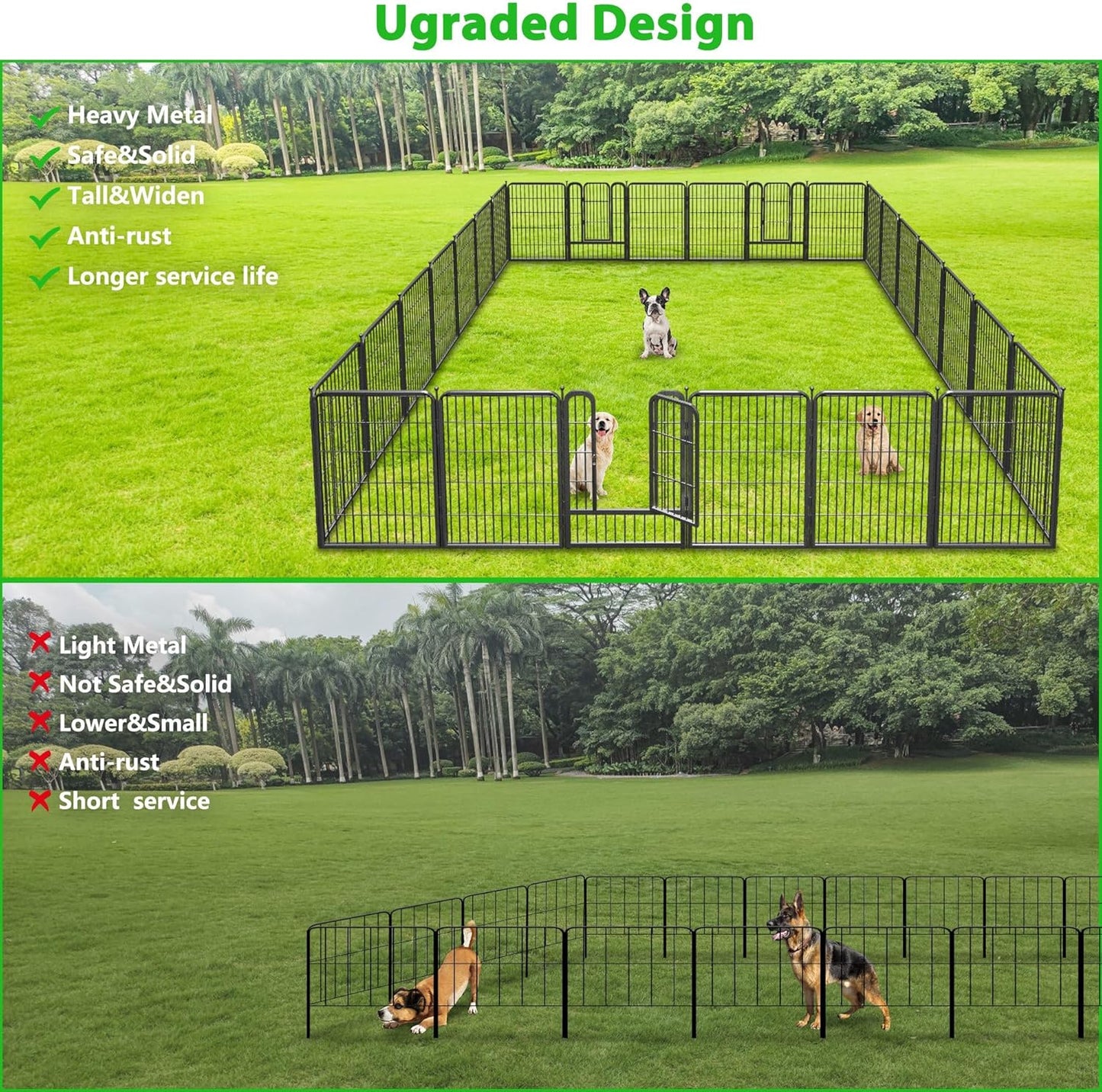 Decorative Black Metal Fencing Garden Fence with Gate, 23ft(L) 40in(H) 10 Fence Panels No Dig Fence Rustproof Animal Barrier Fence Temporary Dog Panels Fencing Outdoor