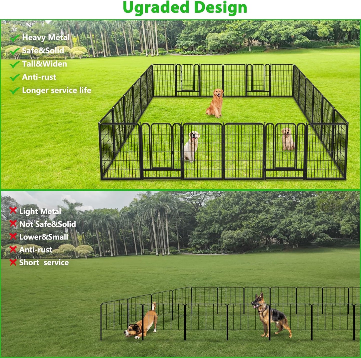 Decorative Black Metal Fencing Garden Fence with Gate, 18ft(L) 40in(H) 8 Fence Panels No Dig Fence Rustproof Animal Barrier Fence Temporary Dog Panels Fencing Outdoor