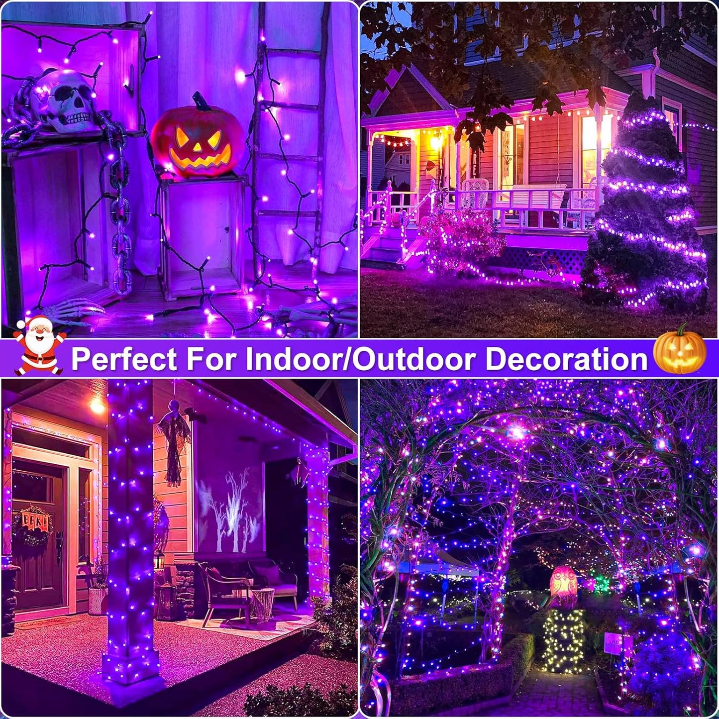 2 Pack Halloween Lights Outdoor, Total 200FT 600 LED Purple String Lights for Outside with 8 Modes Waterproof, Plug in Halloween Decorations for Indoor House Room Patio Garden Party Holiday