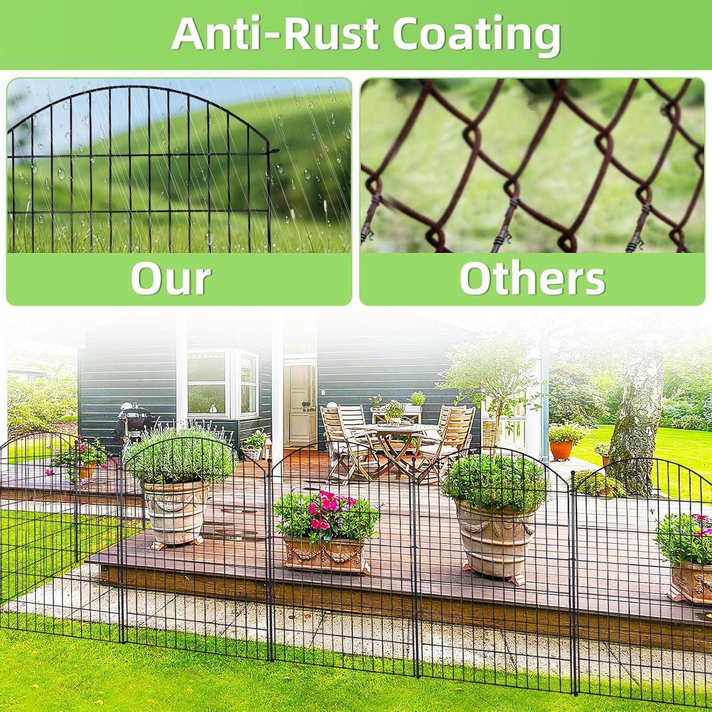 Decorative Garden Fence 40in (H) x24ft (L), 10 Pack No Dig Fence Animal Barrier for Dog with Lock, Arched Flower Bed Edging, Wire Border Panel Fencing for Yard Patio Outdoor Decor