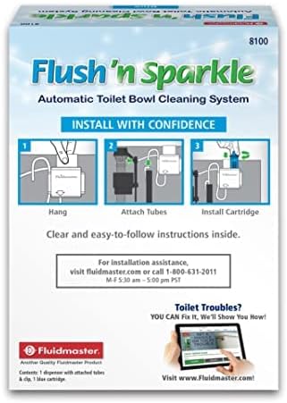 Fluidmaster 8100 Flush 'n Sparkle Automatic Toilet Bowl Cleaning System with Blue Cartridge, Upgraded Version