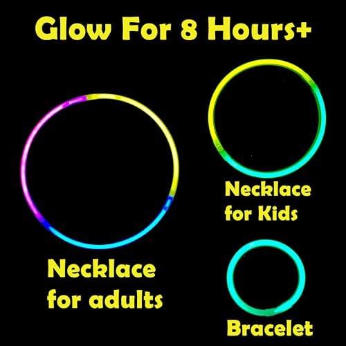 GiftExpress Glow Sticks 300 Pack - 8" Assorted Neon Color Glow In The Dark Glowsticks - Bulk Light Up Party Favors to Make Necklaces, Bracelets & Decorations for Kids