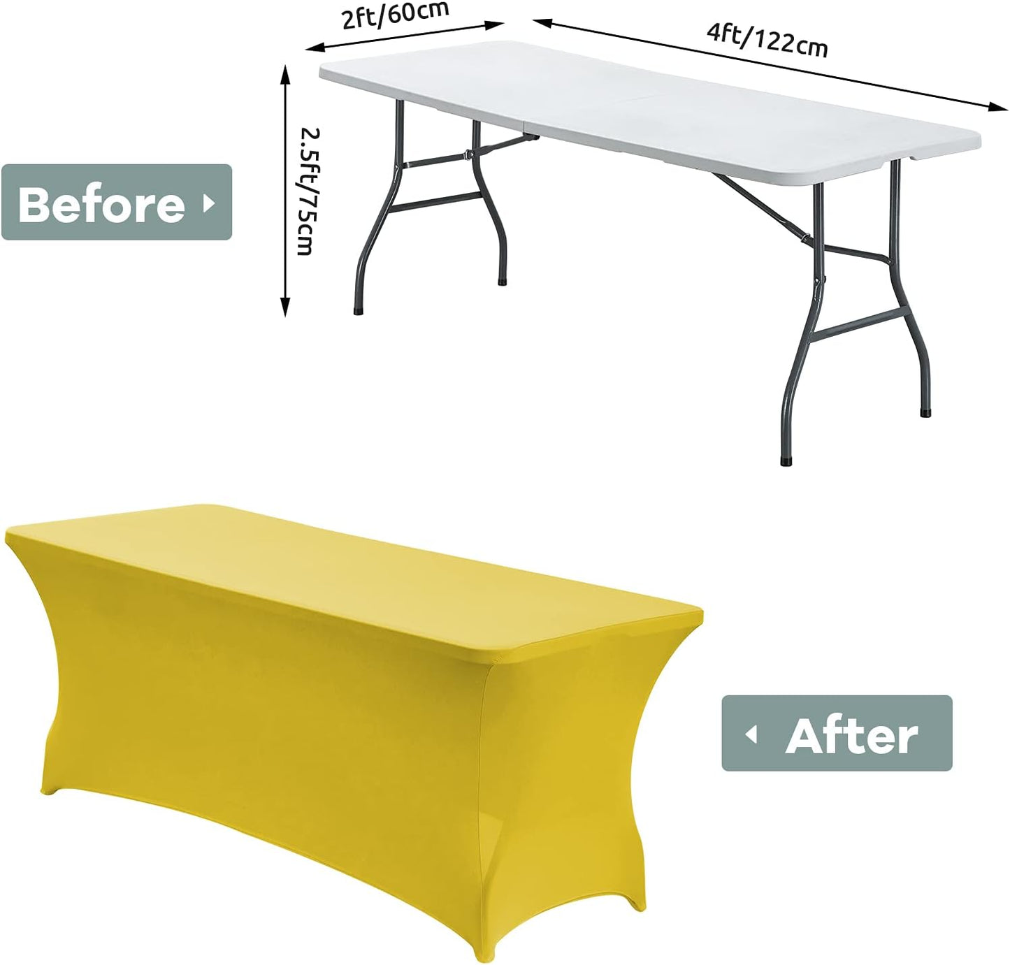 CWK 4FT Waterproof Stretch Spandex Table Cover for Rectangular Tables - Elastic Fitted Tablecloth for Folding Tables,Wrinkle Resistant Table Cloth for Parties, Weddings, Banquets & Events (Yellow)