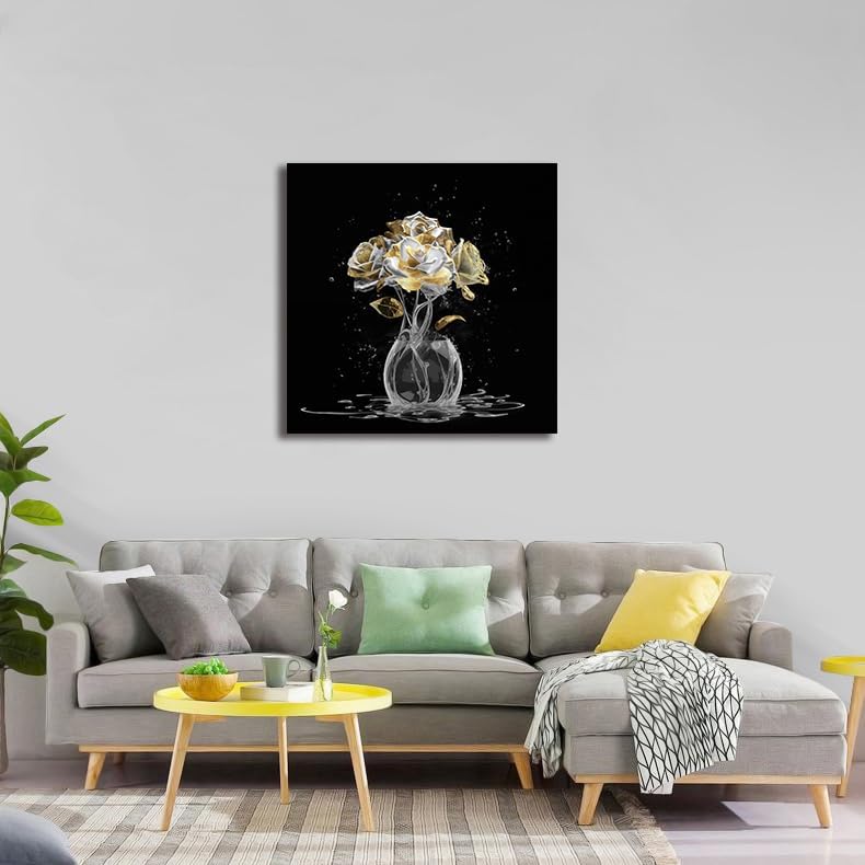 Canvas Wall Art White Flower Wall Art Decor Modern Home Art Decor Wall Art Prints 13 × 13 Inch Aesthetic Art Work for Wall Decor Small Wall Art for Bedroom Bathroom Room Bedroom Decor