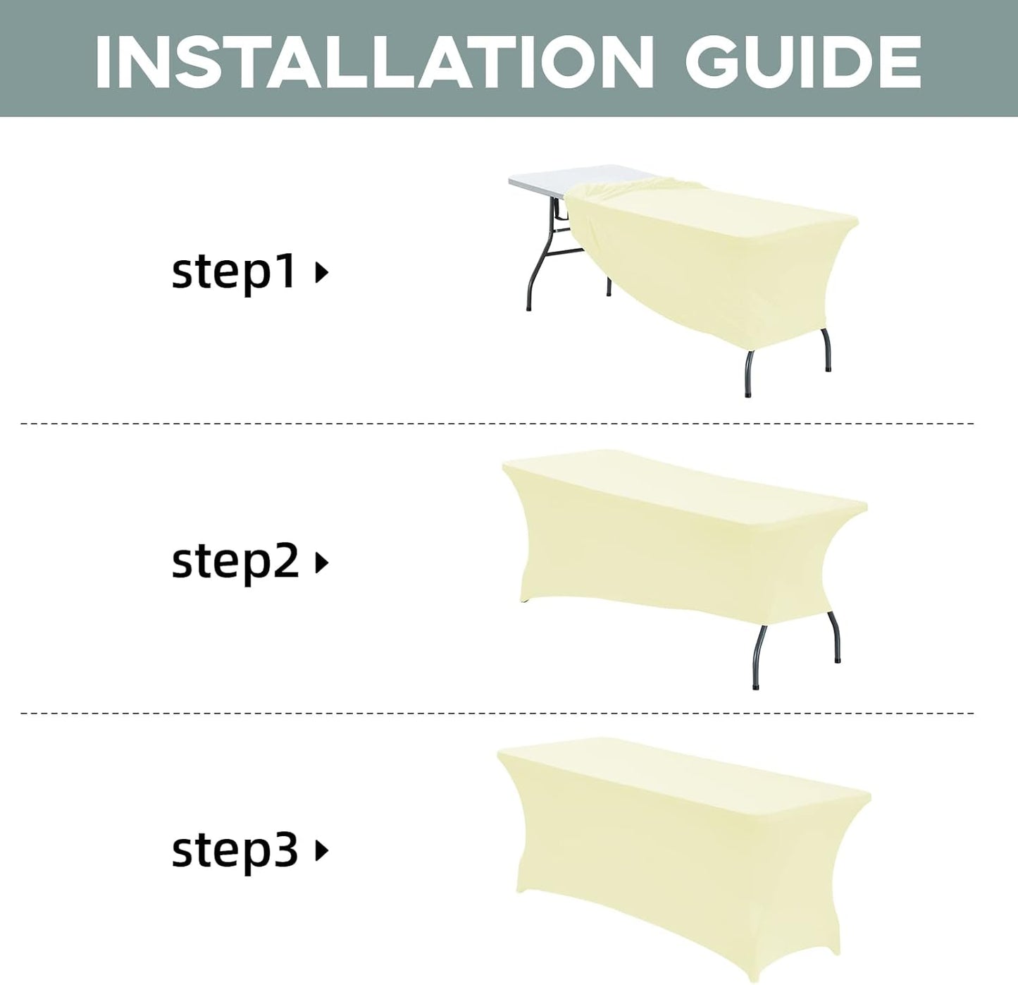 CWK 6FT Waterproof Stretch Spandex Table Cover for Rectangular Tables - Elastic Fitted Tablecloth for Folding Tables,Wrinkle Resistant Table Cloth for Parties, Weddings, Banquets & Events (Beige)