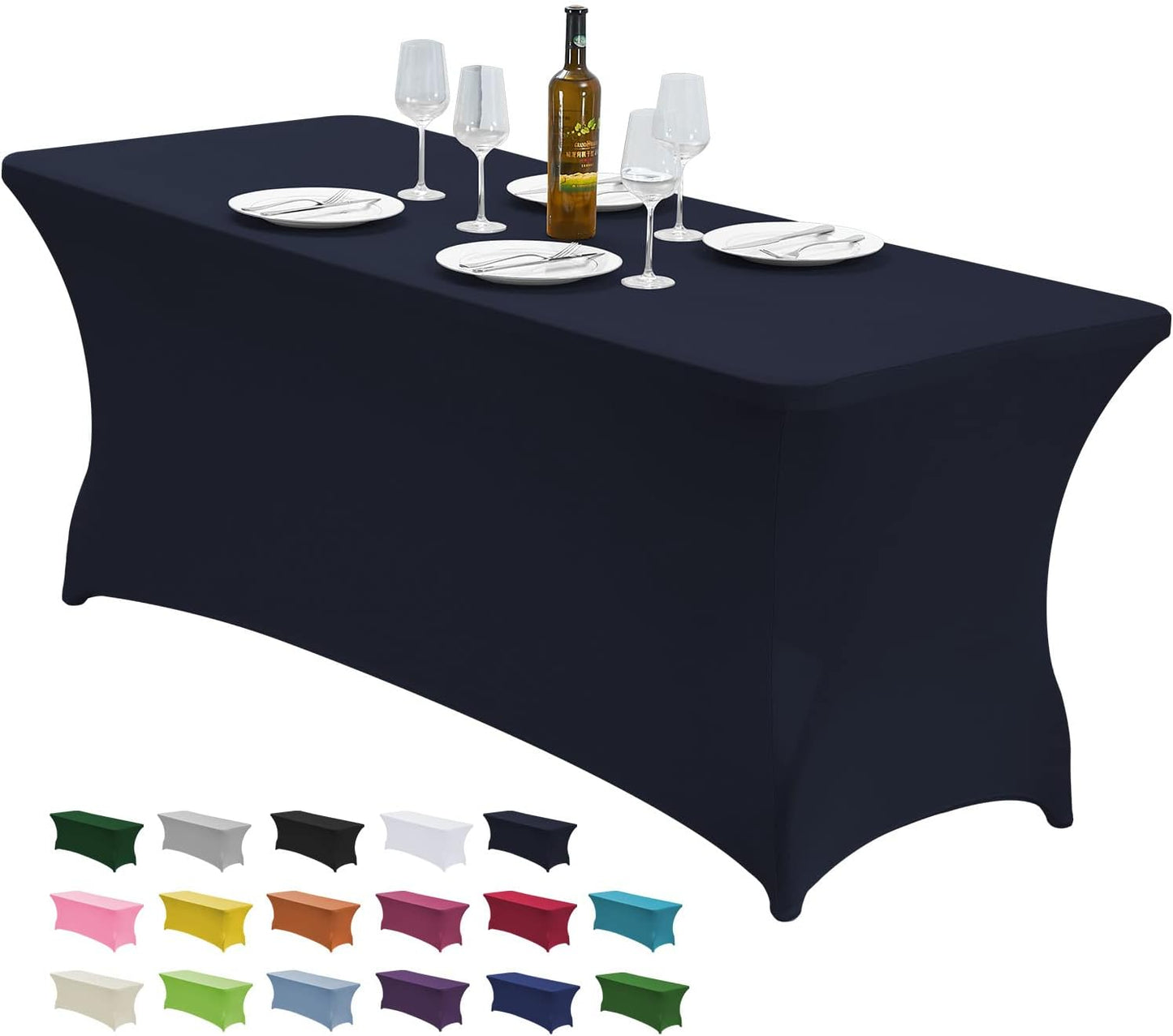 CWK 6FT Waterproof Stretch Spandex Table Cover for Rectangular Tables - Elastic Fitted Tablecloth for Folding Tables,Wrinkle Resistant Table Cloth for Parties, Weddings, Banquets & Events (Navy Blue)