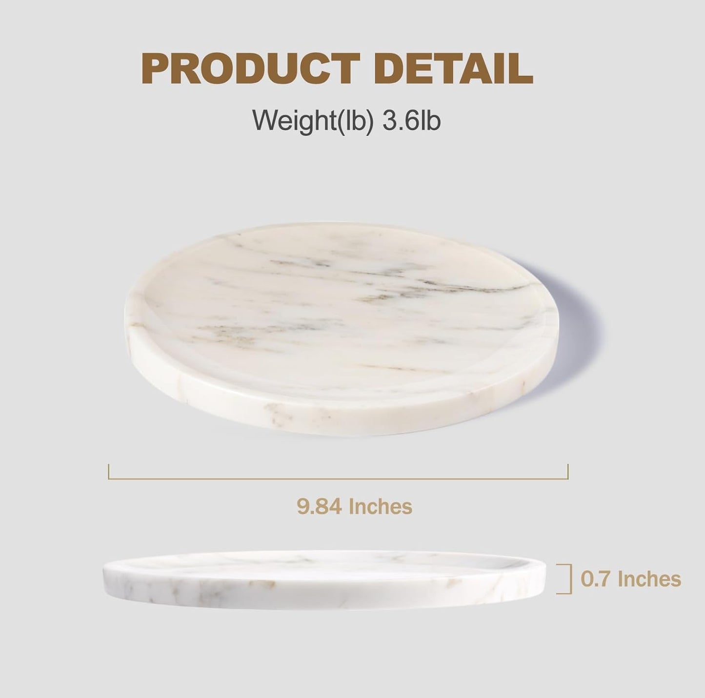 Natural Round Marble Tray - Luxury Decorative Serving Tray for Coffee Table, Bathroom Vanity, Dresser & Kitchen Countertop - Stone Organizer for Jewelry, Perfume, Candle, Home Decor -Statuario