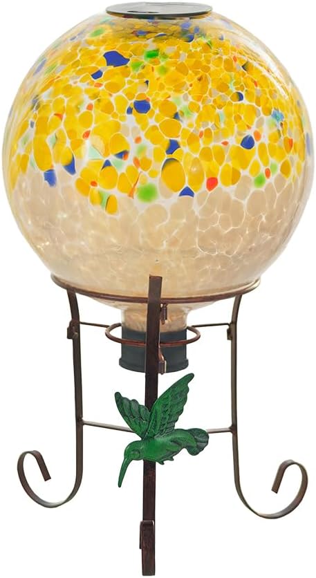 10" Diameter Solar Gazing Ball and 8.5" Metal Stand Indoor Outdoor Yard Art Ornament Coloful Spot Glass Globe Sphere Solar Gazing Balls for Garden,Lawn,Porch,Patio Birthday Gifts for Women,Mom