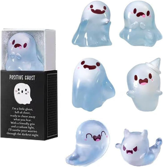 32 Sets Halloween Mini Ghost Figures with Box, Glow in The Dark Mini Resin Ghosts, Luminous Ghost Miniature Resin Figurines for Halloween Party Favors (6PCS)