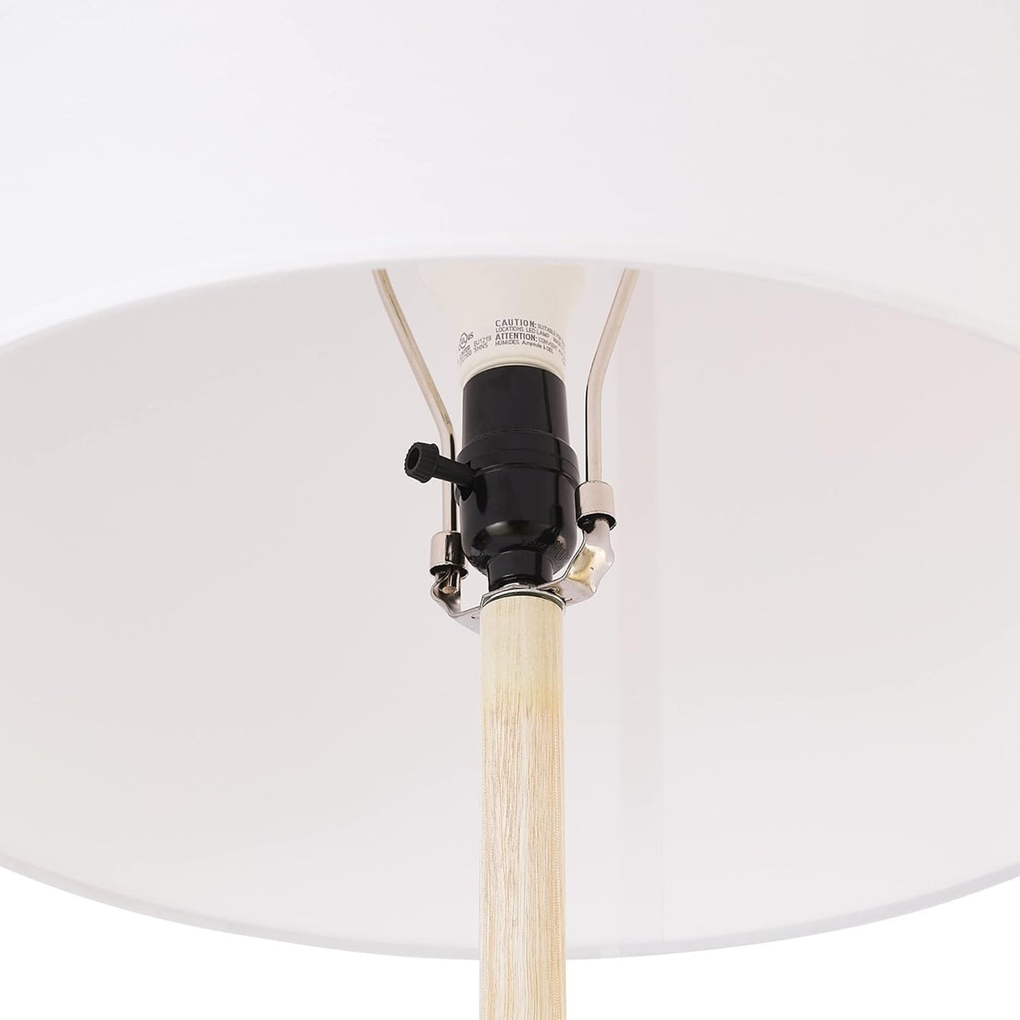 GLOBE Electric 52112 65" Floor Lamp, Faux Wood Finish, White Cotton Shade, Japandi Style, E26 Base, Modern Bedroom and Living Room Lighting