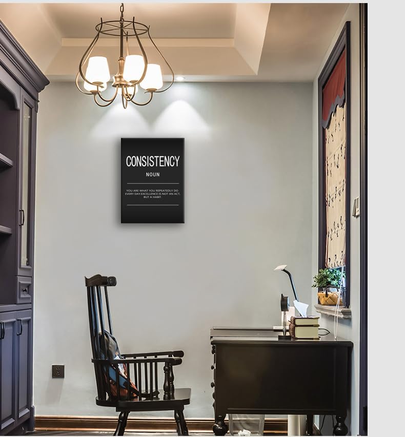 Consistency Noun Inspirational Canvas Wall Art Office Decor Motivational Painting Inspirational Entrepreneur Quotes Posters and Prints Artwork Decor Home Living Room Gym Framed[18" W x 24" H]