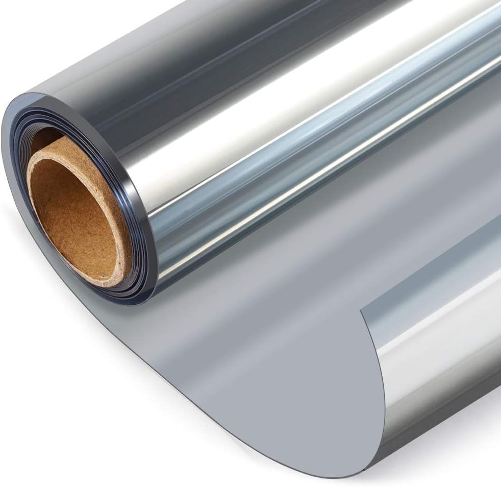 HIDBEA One Way Privacy Window Film, Daytime Privacy Sun Blocking Anti UV Reflective Window Film Heat Control Static Cling Window Tint Film for Home and Office, Silver, 29.5 x 78.7 Inch