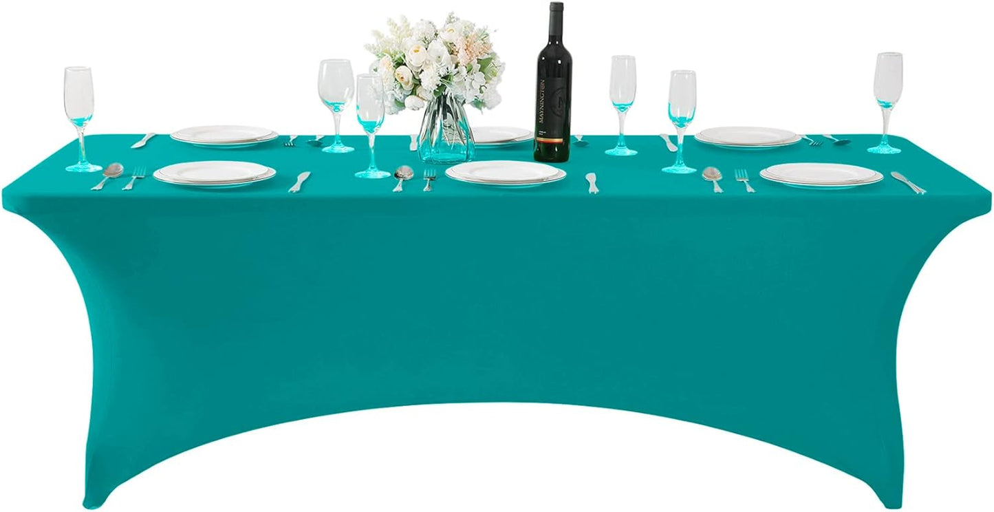2Pack Spandex Table Cover for 8FT or 4ft or 6ft Table Universal Fitted Stretch Tablecloth for Party, Banquet, Wedding and Events-Turquoise