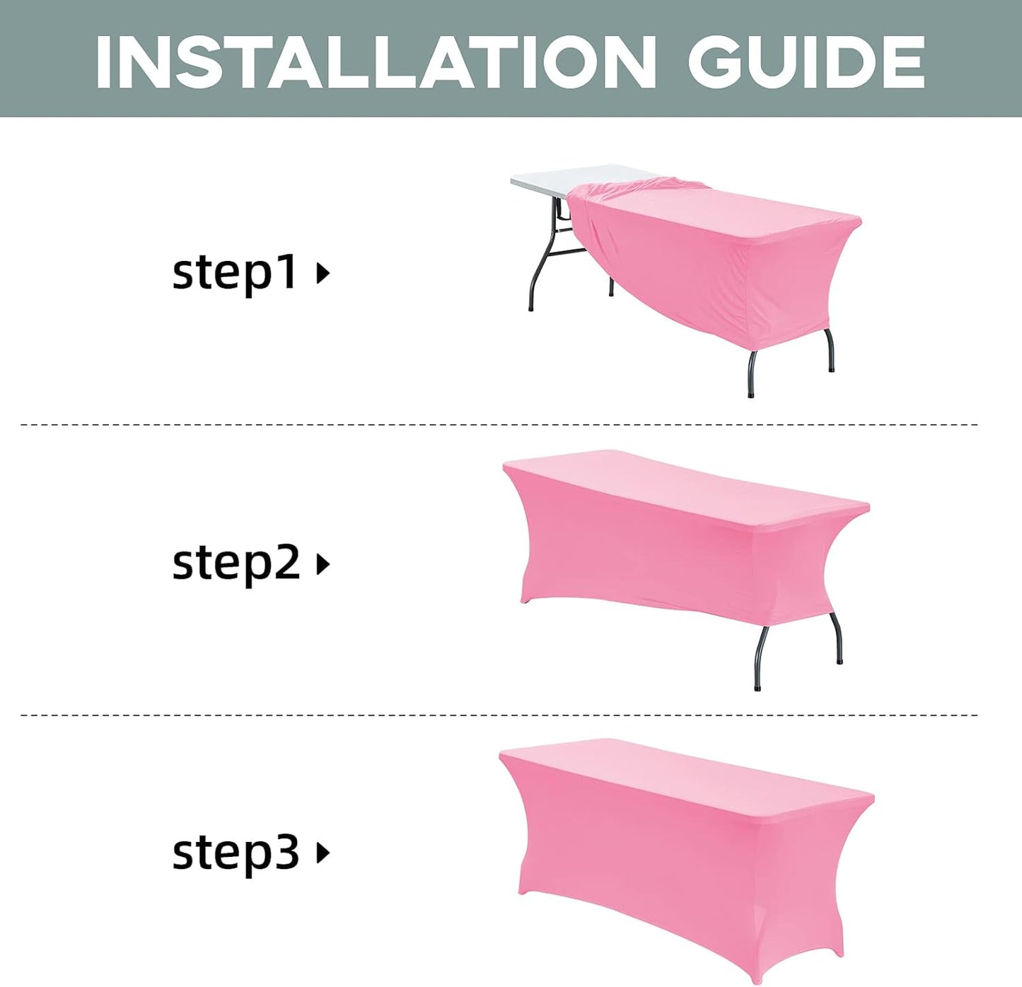 CWK 6FT Waterproof Stretch Spandex Table Cover for Rectangular Tables - Elastic Fitted Tablecloth for Folding Tables,Wrinkle Resistant Table Cloth for Parties, Weddings, Banquets & Events (Pink)