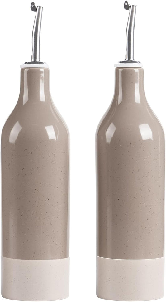 famiware Milkyway 16oz Ceramic Olive Oil Dispenser Bottle, Olive Oil and Vinegar Dispenser Bottle Set of 2 with Stainless Steel Pourers, Suitable for Storage Vinegar, Liquids, Cinnamon Brown