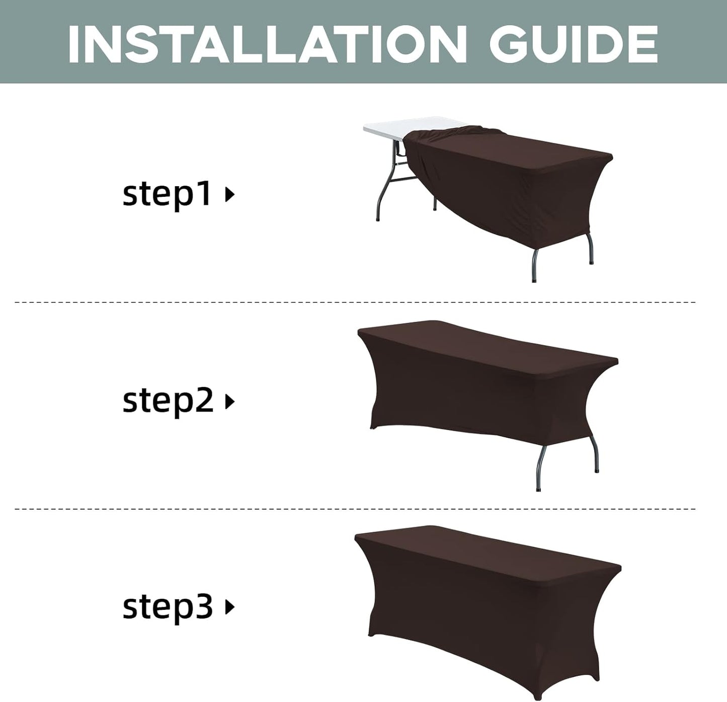 CWK 4FT Waterproof Stretch Spandex Table Cover for Rectangular Tables - Elastic Fitted Tablecloth for Folding Tables,Wrinkle Resistant Table Cloth for Parties, Weddings, Banquets & Events (Coffee)