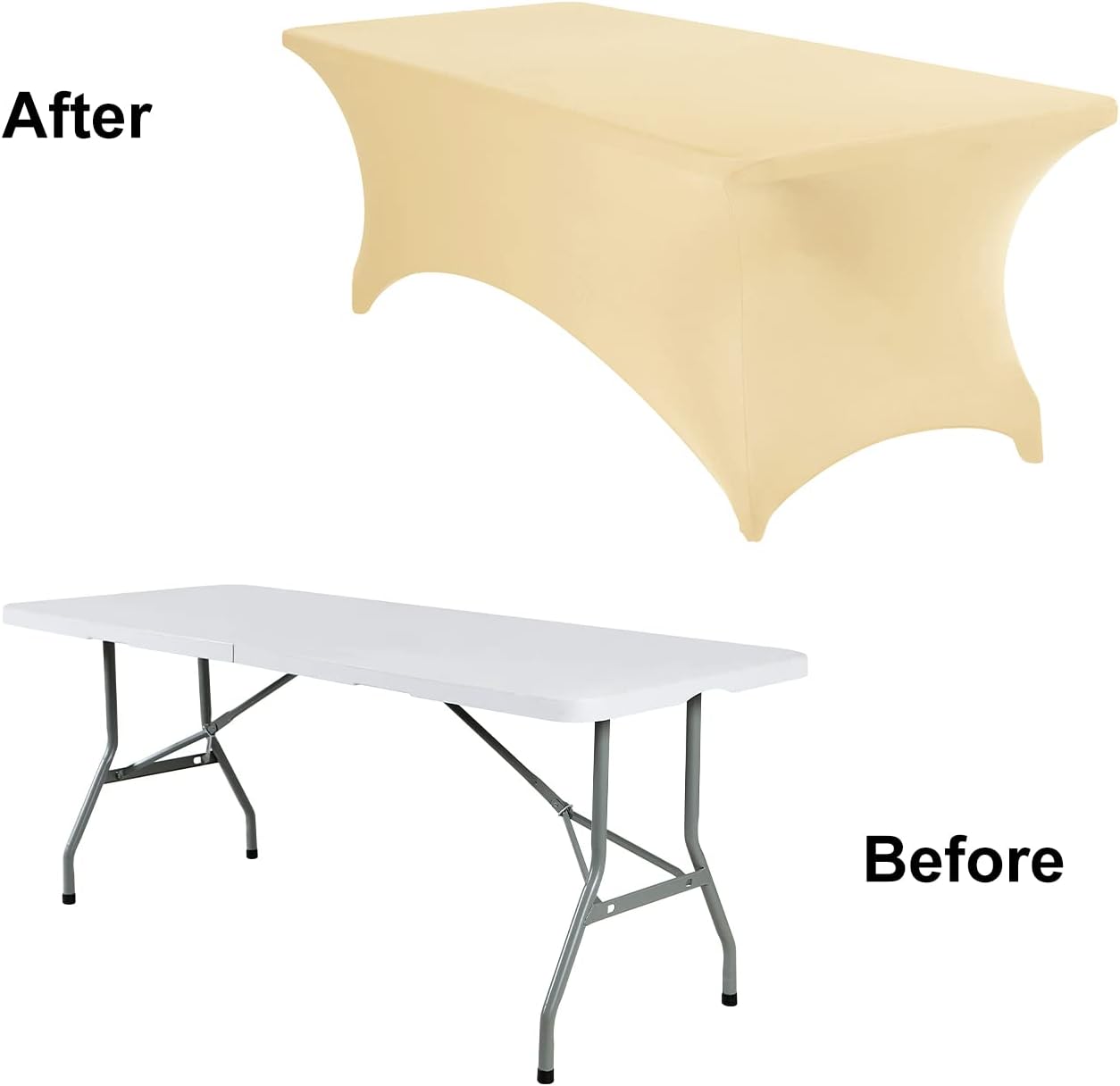 2Pack Spandex Waterproof Table Covers 8ft，Spandex 8ft Waterproof Table Cover for Party,Wedding, Banquet, and Events(Champagne)