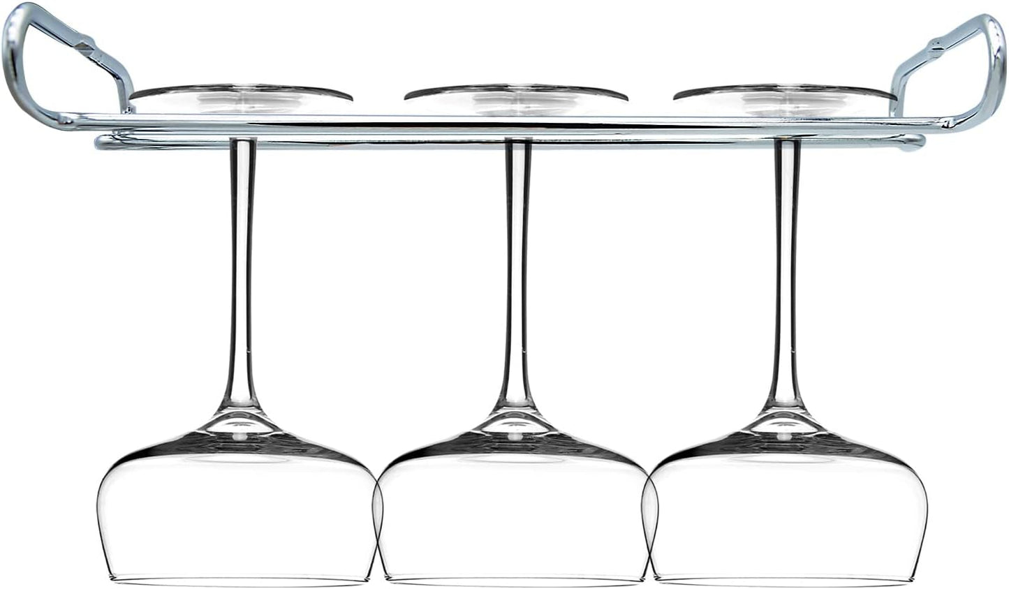 10 Inch Wine Glass Rack Under Cabinet Shelf Stemware Storage Hanging Hanger Organizer Glasses Holder with Drying Under Counter Metal for Kitchen and Bar Set of 2 Silver