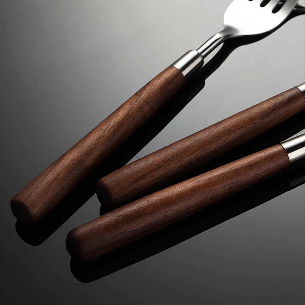 Flatware Set 36 Piece Walnut Handle Silverware Set for 9, 18/8 Stainless Steel Home Kitchen Cutlery Utensils Include Knifvs Forks and Spoons Tableware Set Durable Dishwasher Safe