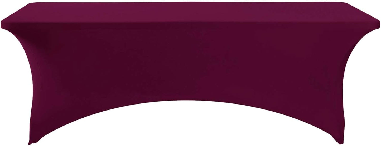2Pack Spandex Table Cover for 8FT or 4ft or 6ft Table Universal Fitted Stretch Tablecloth for Party, Banquet, Wedding and Events-Burgundy