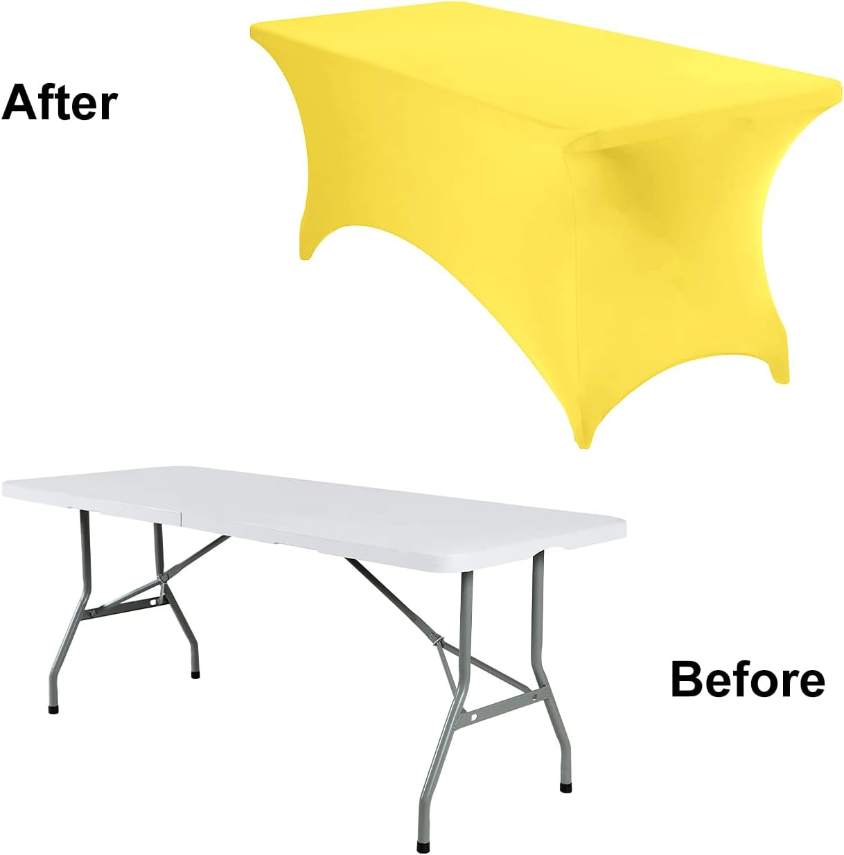 2Pack Spandex Waterproof Table Covers 6ft，Spandex 6ft Waterproof Table Cover for Party,Wedding, Banquet, and Events(Yellow)