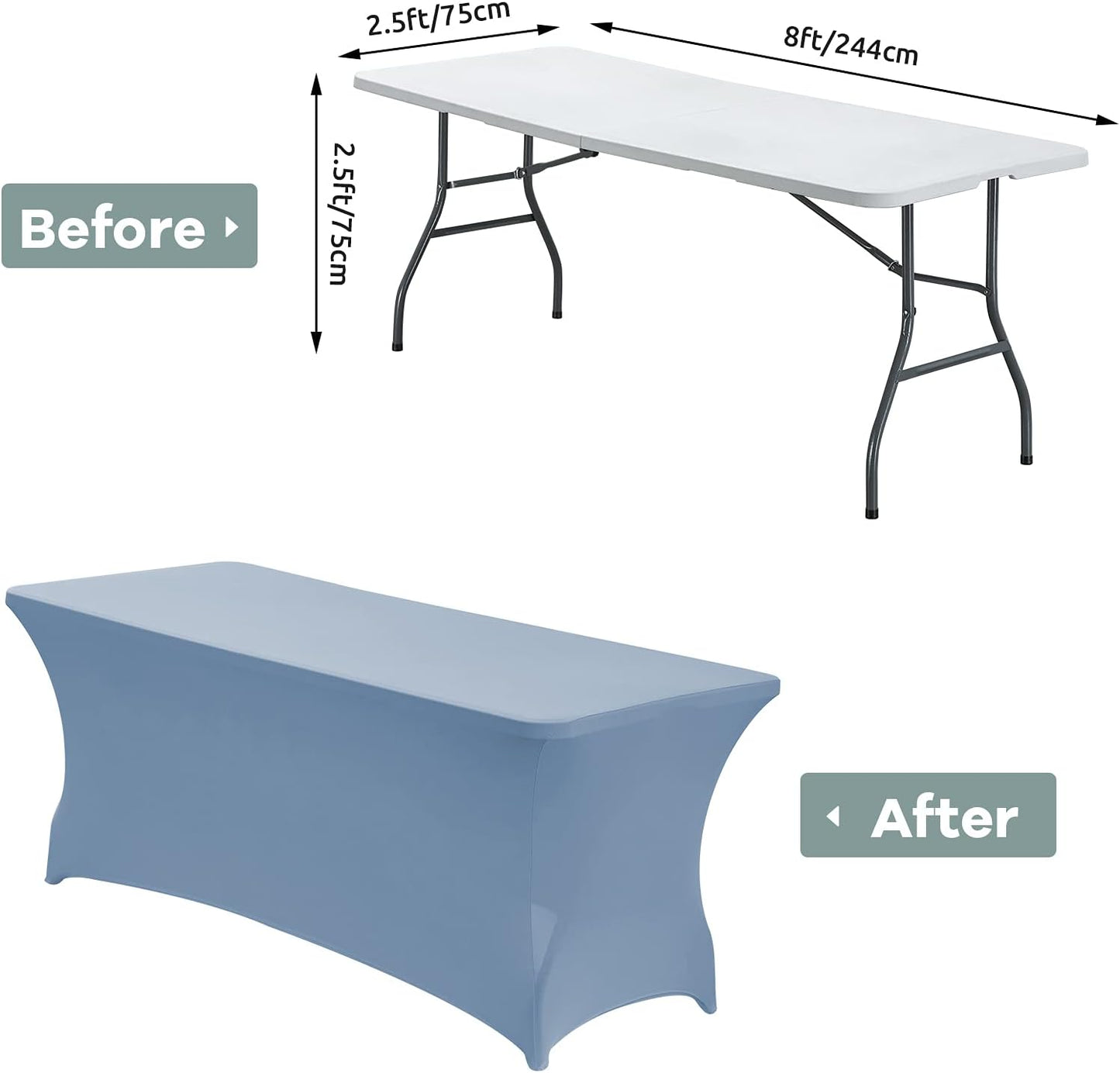 CWK 8FT Waterproof Stretch Spandex Table Cover for Rectangular Tables - Elastic Fitted Tablecloth for Folding Tables,Wrinkle Resistant Table Cloth for Parties, Weddings, Banquets & Events (Sky Blue)