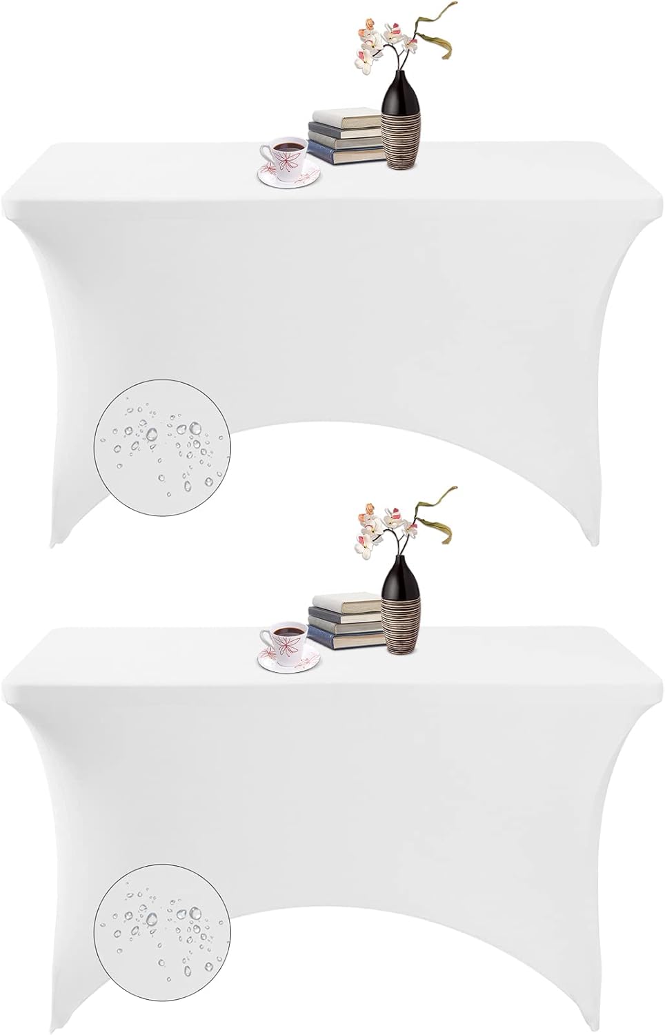2Pack Spandex Waterproof Table Covers 4ft，Spandex 4ft Waterproof Table Cover for Party,Wedding, Banquet, and Events(White)