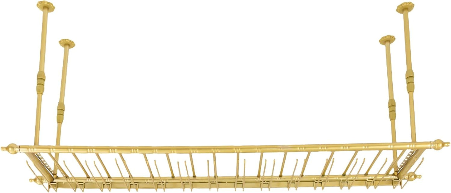 Hanging Wine Rack 59" Wall Mounted Wine Glass Rack Ceiling Adjustable Hanging Bar Glass Holder Shelves for Kitchen Bar Restaurants Industrial Iron Storage Shelf