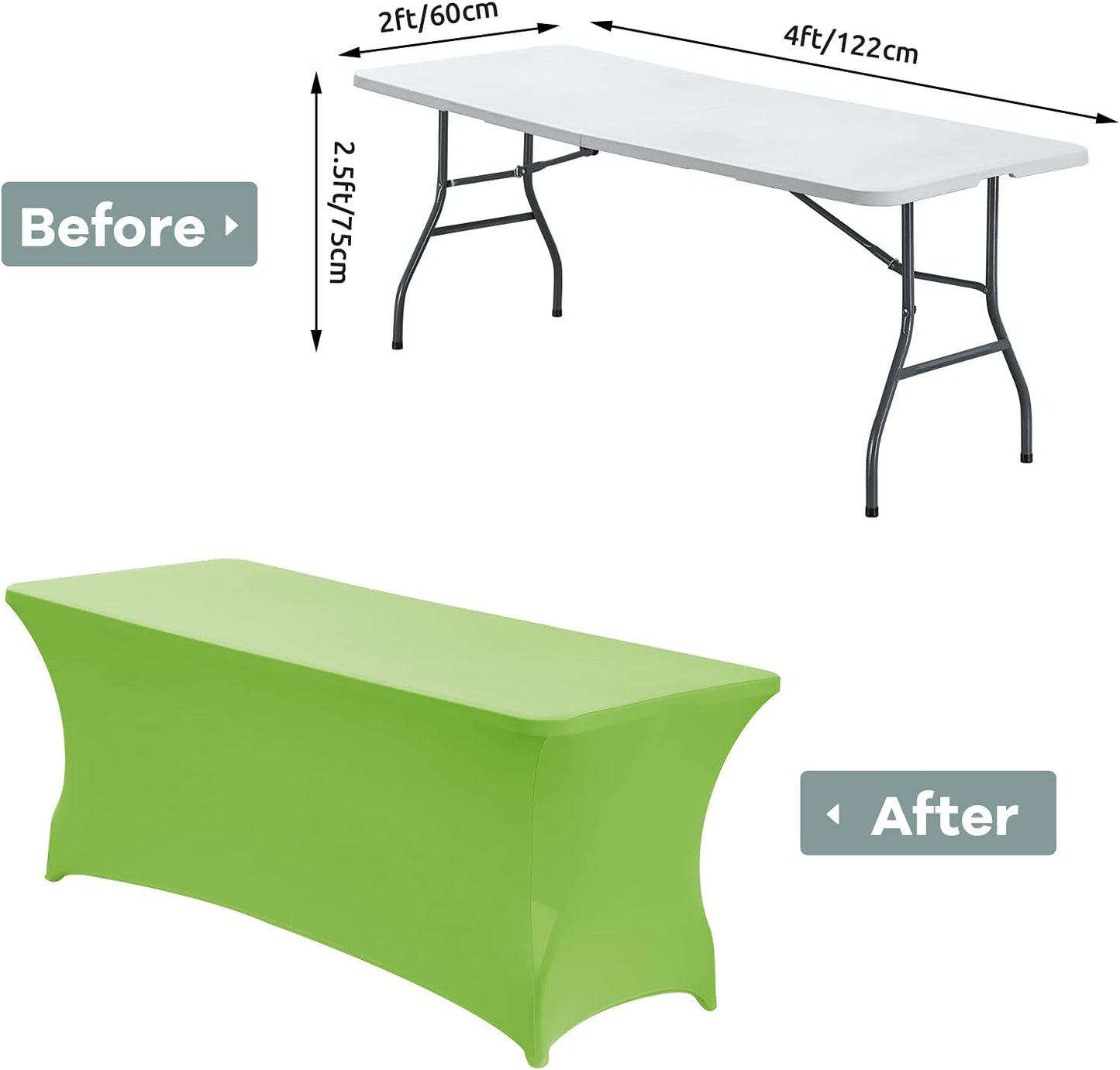 CWK 4FT Waterproof Stretch Spandex Table Cover for Rectangular Tables - Elastic Fitted Tablecloth for Folding Tables,Wrinkle Resistant Table Cloth for Parties, Weddings, Banquets & Events(Light Green)