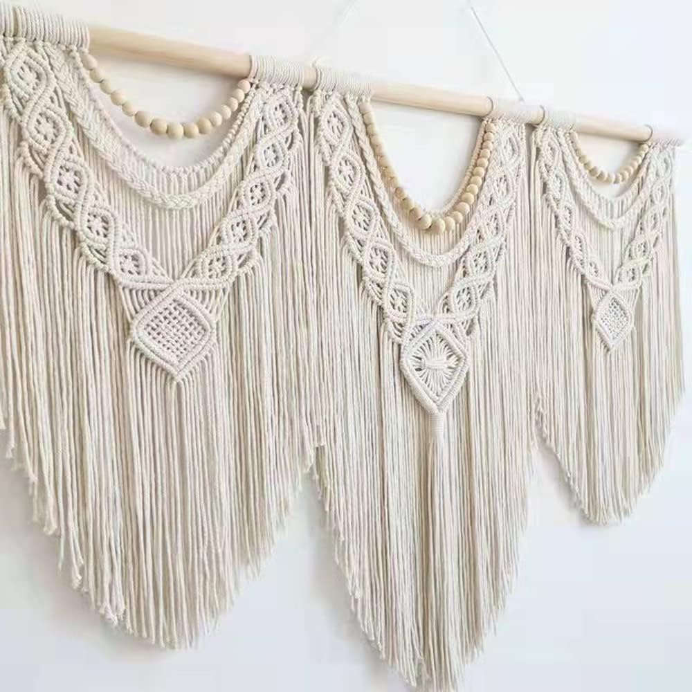 guzhiou large macrame wall hanging - Boho Tapestry Macrame Wall Decor Art- Chic Bohemian Handmade Woven Tapestry Home Decoration for Bedroom Living Room Apartment Wedding Party - 43"x32" (Wood bead)