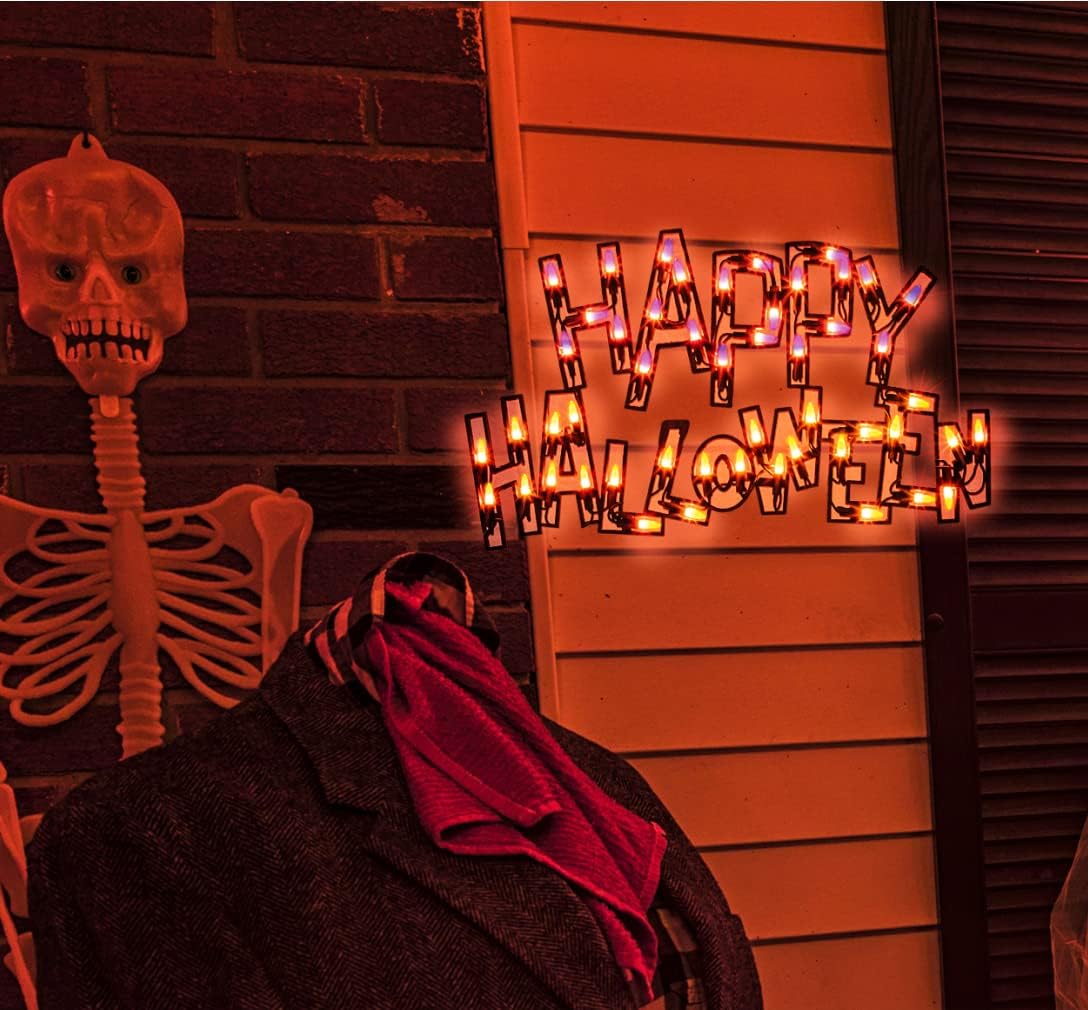 17" Lighted Happy Halloween Halloween Window Silhouette Decoration,Halloween Lighted Window Decoration,Hanging Light Up Holiday Ornament( Happy Halloween)