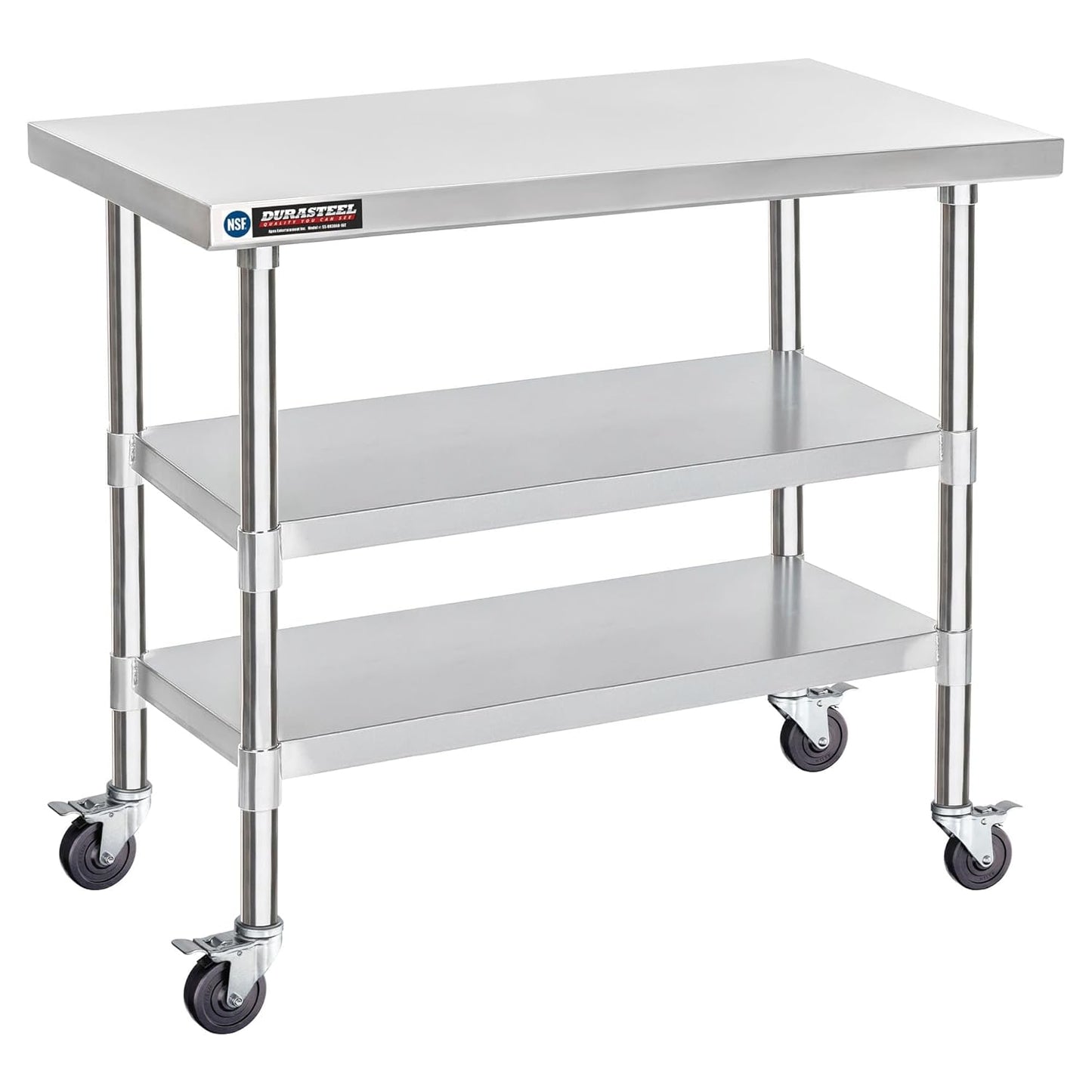 Food Prep Stainless Steel Table + Galvanized Under Shelf for 30" x 48" Work Tables