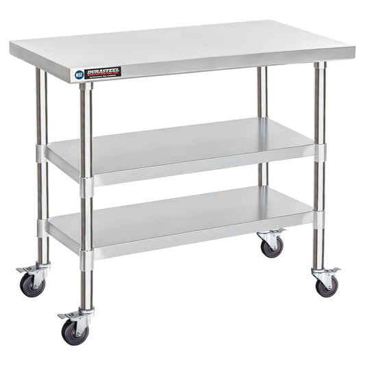 Food Prep Stainless Steel Table + Galvanized Under Shelf for 30" x 48" Work Tables