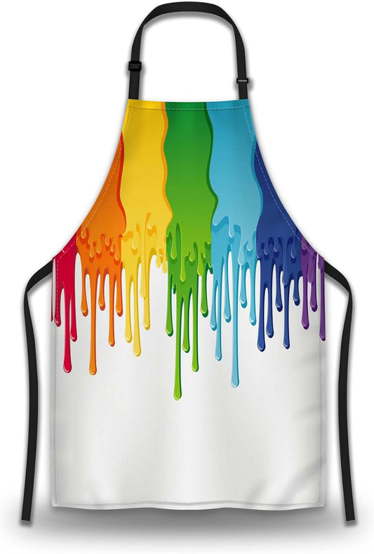 Cook Apron Women Rainbow Paint Border Fun Aprons for Men for Kitchen Cooking Restaurant BBQ Painting Crafting Gardening 27” (W) x 31” (H), Waterproof Aprons