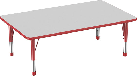 Factory Direct Partners FDP Rectangle Activity School and Classroom Kids Table (36 x 60 inch), Toddler Leg, Adjustable Height 15-24 inches - Gray Top and Red Edge