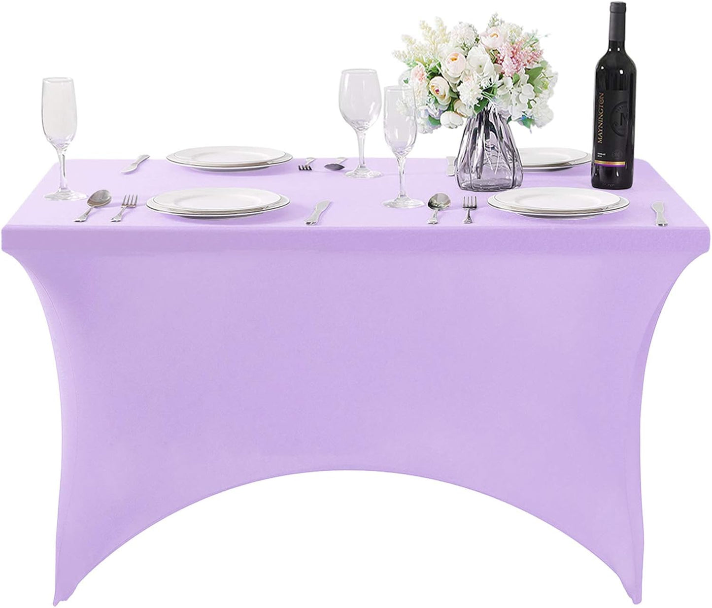 2Pack Spandex Table Cover for 4FT or 6ft or 9ft Table Universal Fitted Stretch Tablecloth for Party, Banquet, Wedding and Events-Lavender