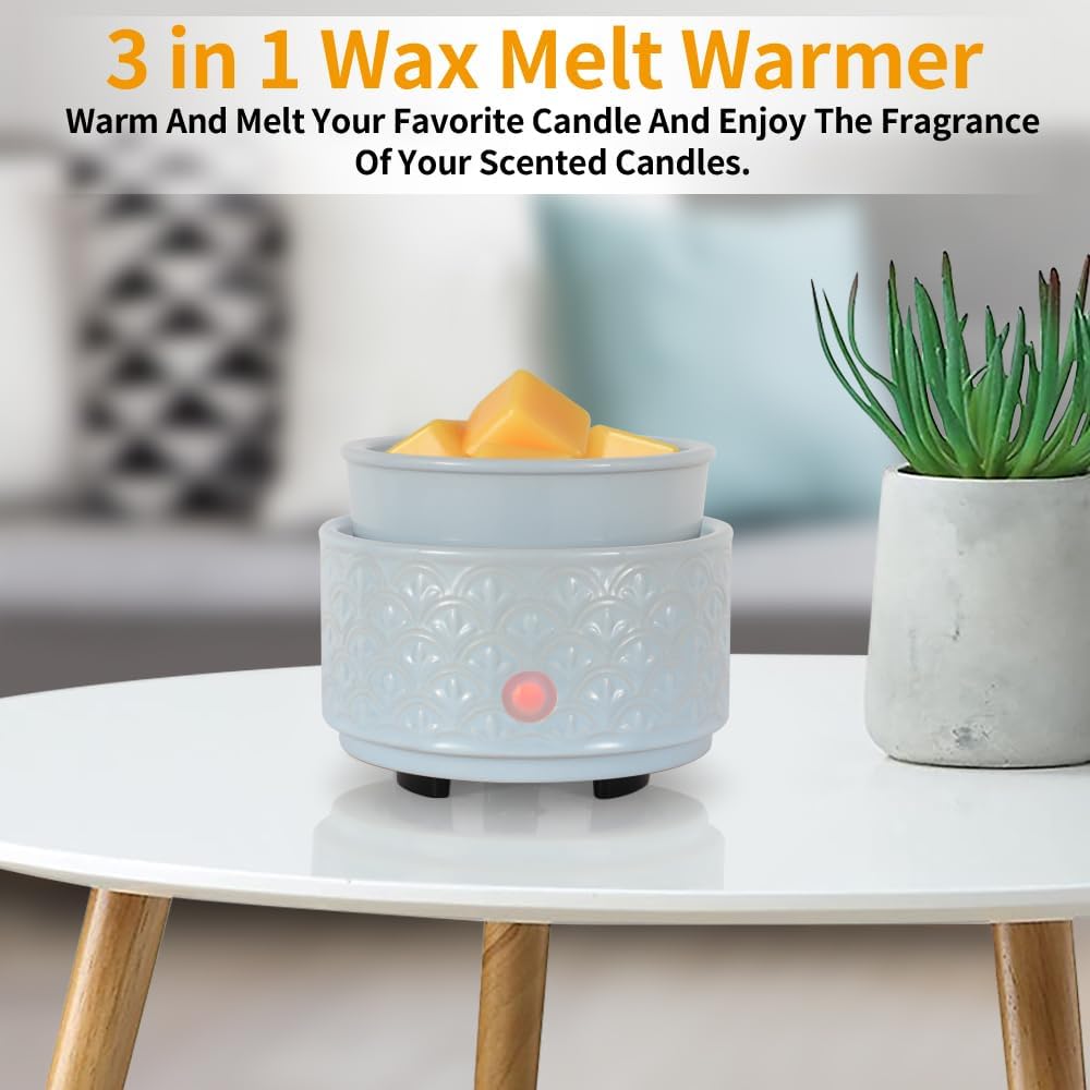 kobodon Ceramic Wax Melt Warmer - 3-in-1Electric Wax Warmer-Fragrance Candle Burner for Scented Wax Tarts and Essential Oils - Wax Melts as Gifts for Moms Grandma Women Girls（Blue）