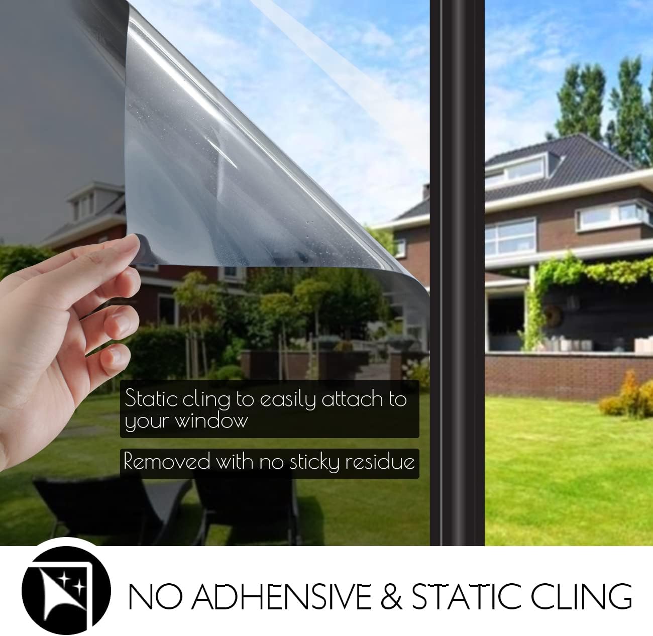 HIDBEA One Way Privacy Window Film, Daytime Mirror Reflective Heat Control UV Sun Blocking Non-Adhesive Static Cling Window Tint for Home and Office(Black-Silver, 55.1 Inch x 16.4 Feet)