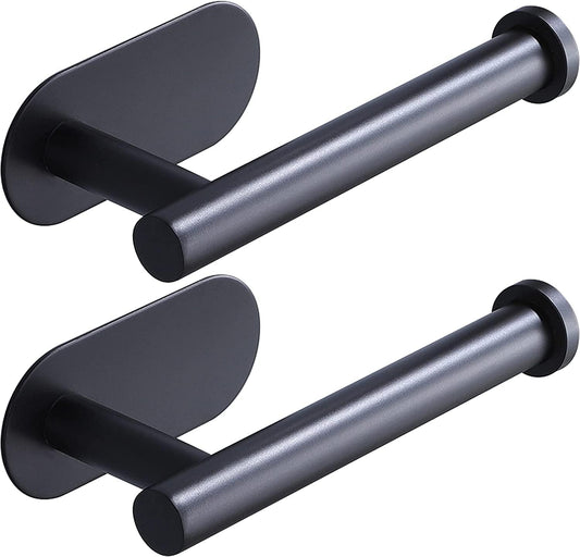Toilet Paper Holder,Matt Black, Wall Mount,Upgraded Adhesive Toilet Paper Roll Holder,no Drilling,Bathroom/Rv/Washroom, SUS 304 Stainless Steel, Rustproof (Black, 2 Pieces)
