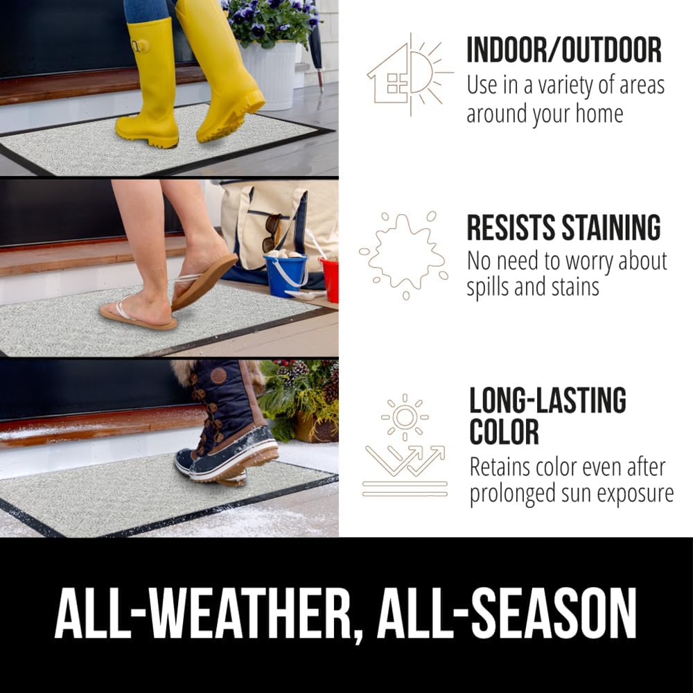 GORILLA GRIP 100% Waterproof All-Season WeatherMax Doormat US Designed Natural Rubber, Stain and Fade Resistant, Low Profile Indoor Outdoor Door Mats, Easy Clean Patio Mat, 23x35, Light Gray