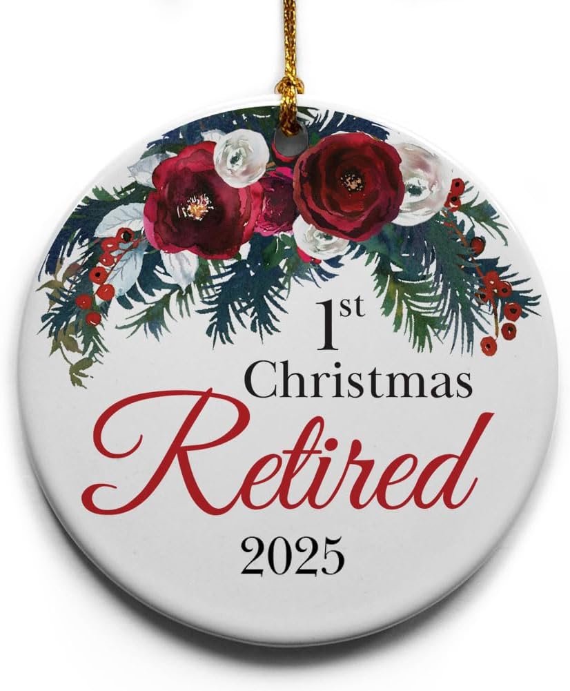 1st Retired Christmas Ceramic Christmas Tree Ornament Collectible Holiday Keepsake 2.875" Round Ornament in Decorative Gift Box with Bow- Perfect Retirement Gifts for Women or Men!