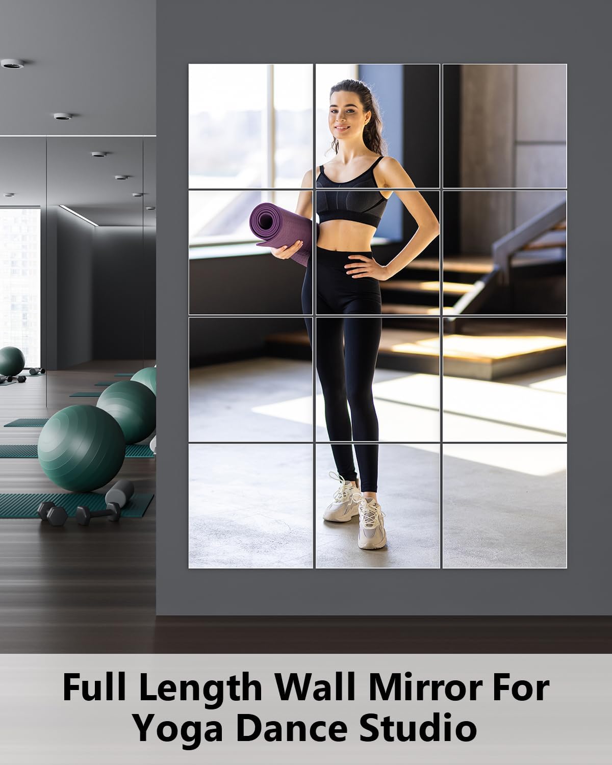 Home Gym Mirrors 12 Inch x 12Pcs Full Length Mirror Tiles Acrylic Unbreakable Wall Mounted Mirror Frameless Full Length for Home Gym, Bedroom, Door