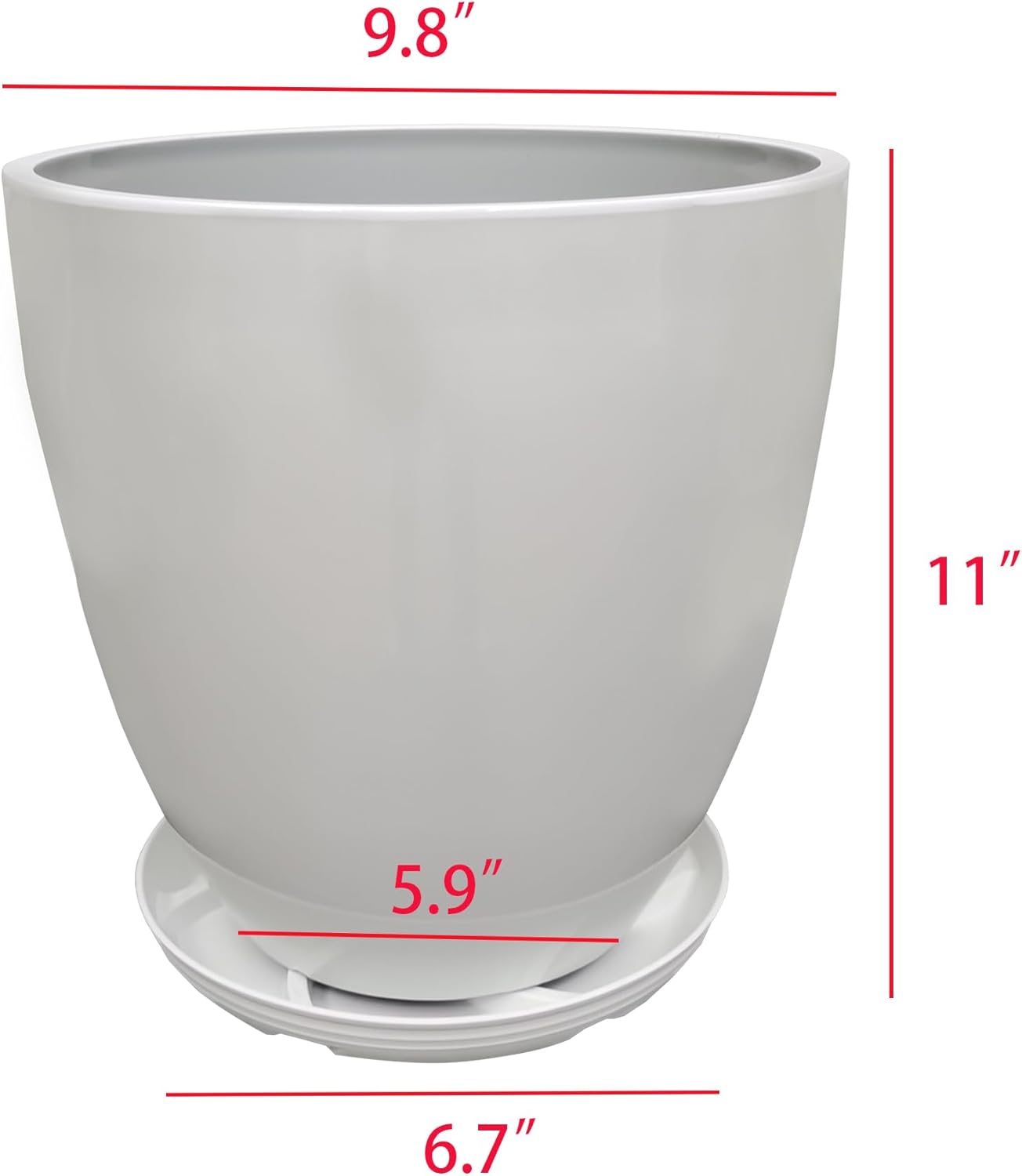 FixtureDisplays® 9.8" Diameter 11" Tall White Plant Pots, Plastic Flower Pots with Drainage Holes and Saucers for Indoor and Outdoor 15747-NF