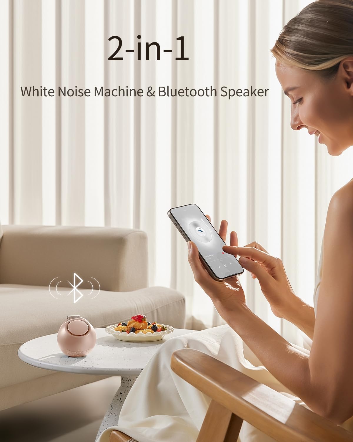 2025 Mom's Choice Awards, Portable Sound Machine for Baby Adult, AI Cry Detection, 18 Soothing Sound, Bluetooth Rechargeable White Noise Machine for Home Office Travel, Nursery Light, Pink