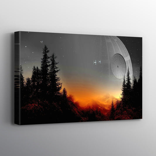 Death Star Inspired Canvas Print Wall Art | Futuristic Space Station Artwork | Smooth Surface Home Decor – Various Sizes (18in x 12in Gallery Wrapped)